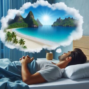 man dreaming of a beach